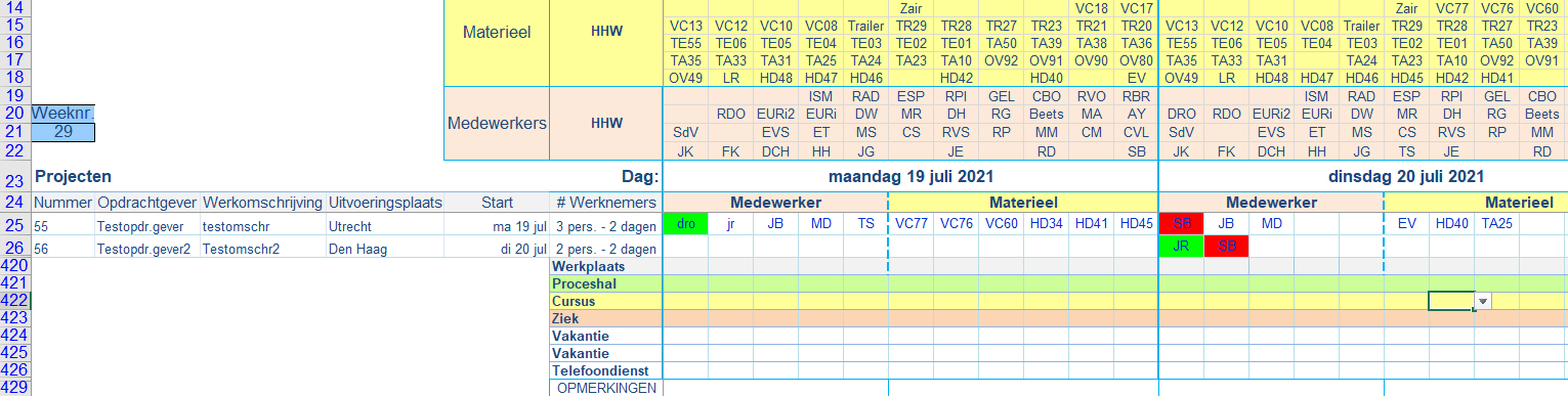 personeelsplanning in Excel